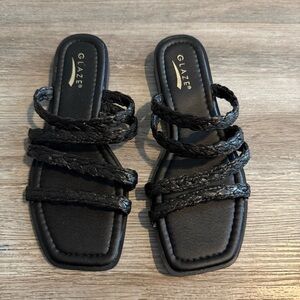 Glaze Black Braided Strappy Sandal Square Toe